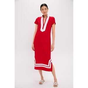 SAIL TO SABLE Exclusive Red and White Short Sleeve Classic Maxi Tunic Size L NWT